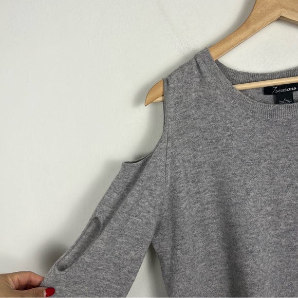 7 seasons Gray Cold Shoulders Cut out Sleeved 100% Cashmere Sweater Size Medium - Picture 8 of 8